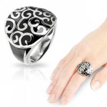 Bague femme acier et onyx � spirales