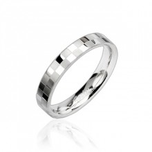 Bague mixte acier � motif damier argent�