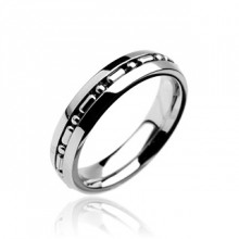 Bague mixte acier avec petite cha�ne au centre