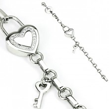 Bracelet acier � cadenas coeur serti et cl�