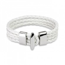 Bracelet cuir blanc � 4 lani�res tress�es
