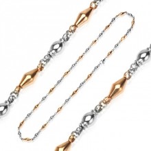 Sautoir acier � perles cuivr�es et argent�es