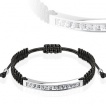 Bracelet ficelle avec plaque courb�e pav� de pierres
