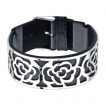 Bracelet semi-rigide en cuir surmonter d'un d�cor de roses en acier