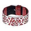 Bracelet semi-rigide en cuir surmonter d'un d�cor de roses en acier