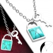 Collier femme acier � cadenas de turquoise et cl�
