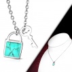 Collier femme acier � cadenas de turquoise et cl�