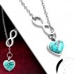 Collier femme acier � coeur de turquoise et symbole de l'infini