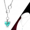 Collier femme acier � coeur de turquoise et symbole de l'infini