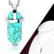Collier femme acier � turquoise taill�e en h�xagone