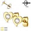 Paires de clous d'oreilles en acier � coeur avec strass clair