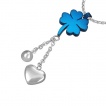 Pendentif acier tr�fle � quatre feuille, coeur et bille