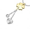 Pendentif acier tr�fle � quatre feuille, coeur et bille