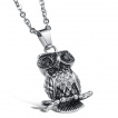 Pendentif hibou sur sa branche en acier (+ chaine)
