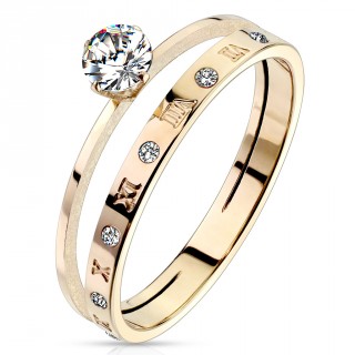 Alliance femme doubl�e cuivr�e sertie � chiffres romains