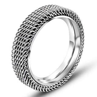 Anneau mixte en acier � effet c�te de maille
