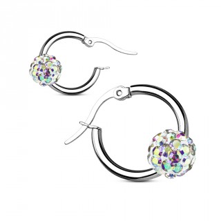 Anneaux d'oreilles � boule shamballa aurore bor�ale