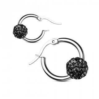Anneaux d'oreilles � boule shamballa noire
