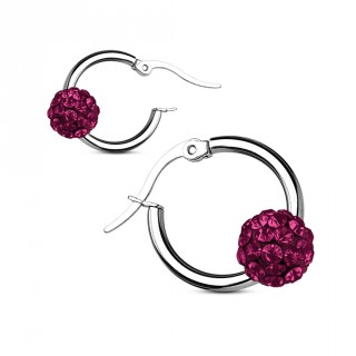 Anneaux d'oreilles � boule shamballa pourpre