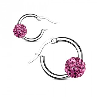 Anneaux d'oreilles � boule shamballa rose