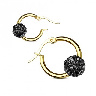 Anneaux d'oreilles dor�s � boule shamballa noire