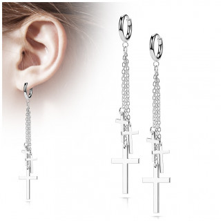 Anneaux d'oreilles en acier Argent� � croix enchain�es