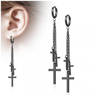 Anneaux d'oreilles en acier Noir � croix enchain�es