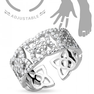 Bague ajustable � fleurs micro-pav�es de strass