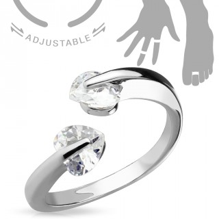 Bague ajustable design moderne � coeurs zirconium