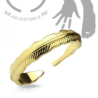 Bague ajustable plaqu� or jaune en forme de plume