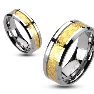 Bague couple tungstene Gold Checkerboard
