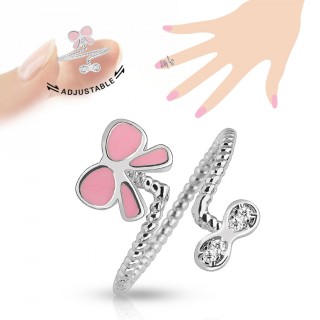 Bague d'ongle en laiton rhodi� � papillon rose