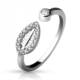 Bague de pied en argent � feuille bord�e de pierres