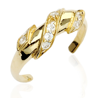 Bague de pied en or jaune 10 carats avec spirale de zirconium