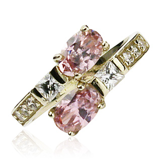 Bague de pied en or jaune 10 carats pav�e pierres claires et roses