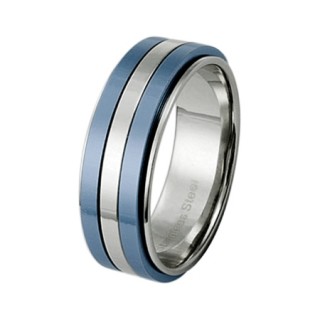 Bague femme acier � bandes bleues