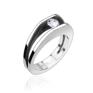 Bague femme acier � face ouverte sertie