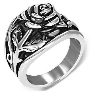 Bague femme acier � rose style vintage