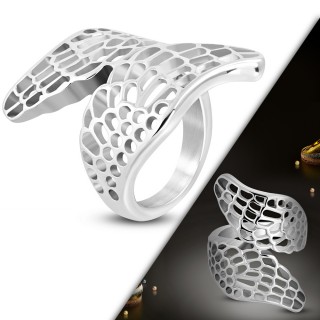 Bague femme acier � ailes d'ange crois�es et ajour�es