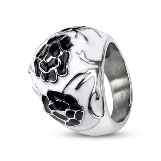 Bague femme acier blanche � roses noires
