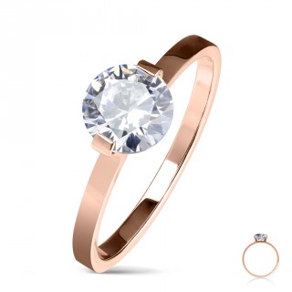 Bague femme acier cuivr� � solitaire zirconium