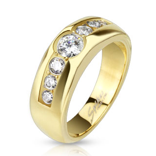 Bague femme acier dor�e � diad�me de pierres claires