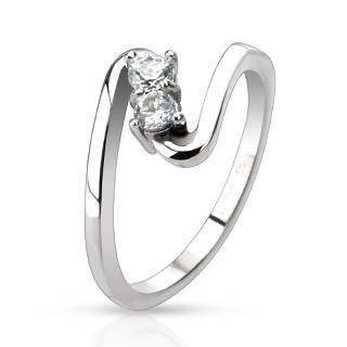 Bague femme acier en vague � pierres claires