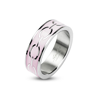 Bague femme acier rose � chaine grav�e