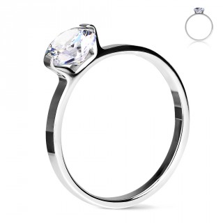 Bague femme acier � solitaire zirconium