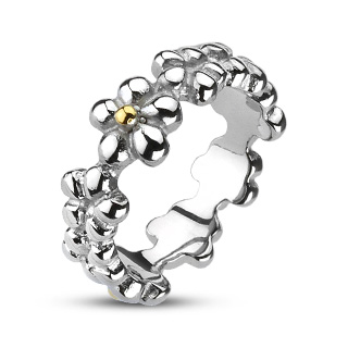 Bague femme acier style couronne de fleur