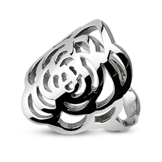 Bague femme acier style rose ajour�e