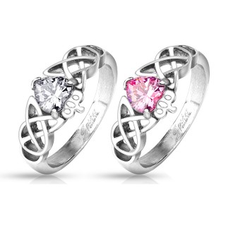 Bague femme en acier � coeur couronn� et croisillons