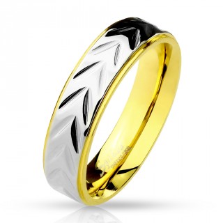 Bague femme en acier dor� � bandeau fl�ch� gris