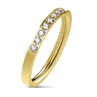 Bague femme en acier dor� � arc de strass